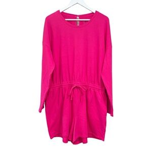 NY&C Bright Pink Long Sleeve Heavyweight Stretch Waist Romper Womens Size XL NWT